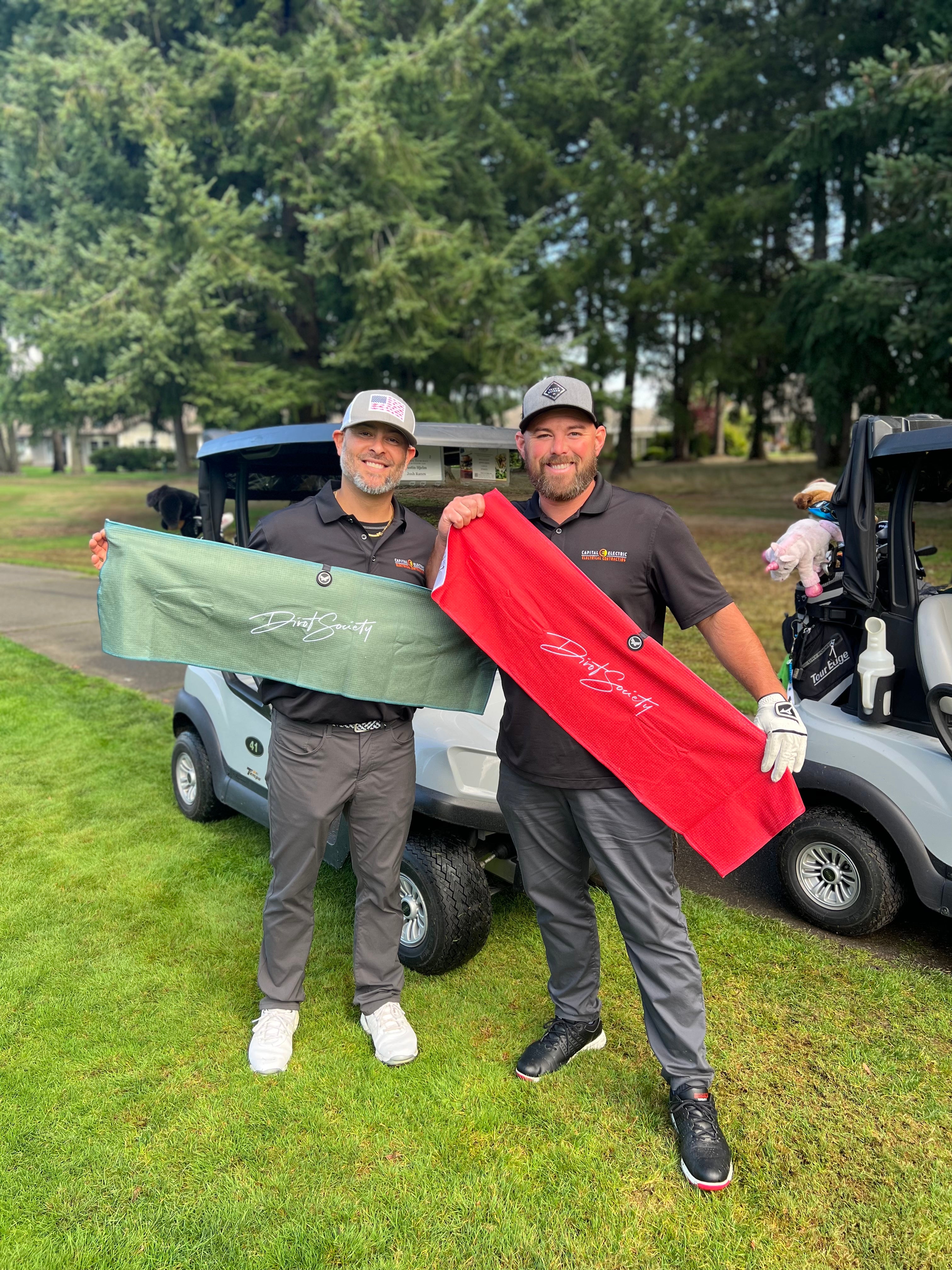 Savvy Setup Golf Towel being used on the Course by happy customers  for precise alignment.