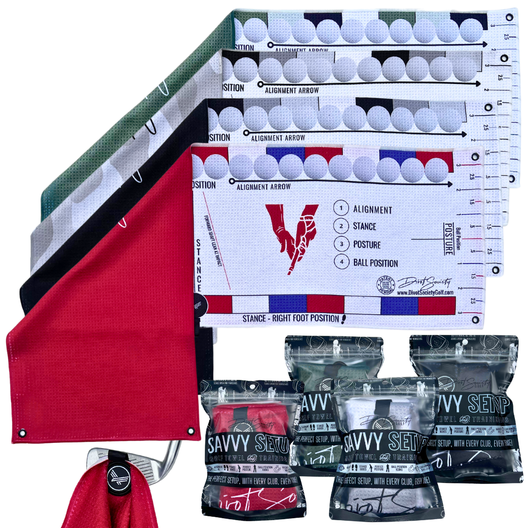 4 Pack - Savvy Setup Golf Towel & Training Aid